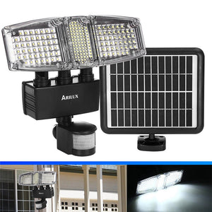 ARILUX Three Head 178 LED Solar Power Flood Wall Light PIR Motion Sensor Outdoor Garden Waterproof Lamp