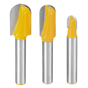 3pcs 1/4 Inch Shank Core Box Router Bit Set Deep Round Bottom Cutter For Woodworking