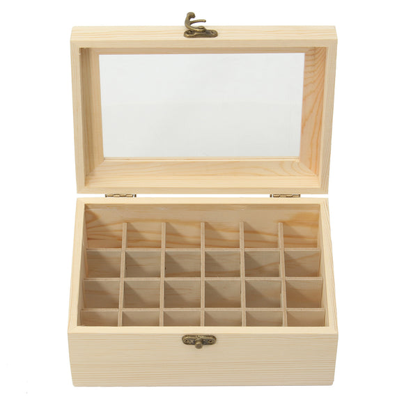 24 Grid Wooden Box Show Case with See Through Window for Essential Oils