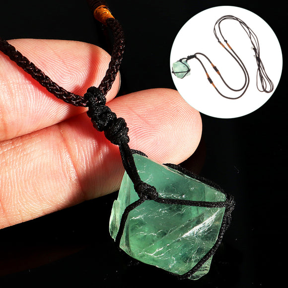 DIY Natural Fluorite Octahedron Pendant Rough Crystal Specimen Necklace Healing Decorations