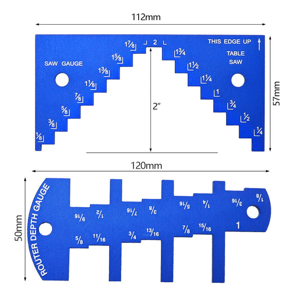 2pcs Aluminium Alloy 1/8 to 2-1/4 Inch Depth Gauge Saw Gauge for Table Saw Router Table Set Up Miter Cutting Woodworking