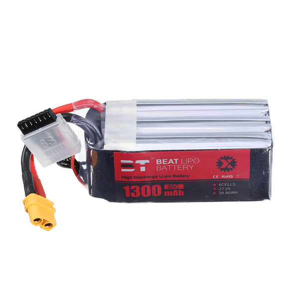 BT 22.2V 1300mAh 95C 6S Lipo Battery XT60 Plug for FPV Racing Drone