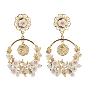 Vintage Flower Exaggerated Ear Drop Women Earrings