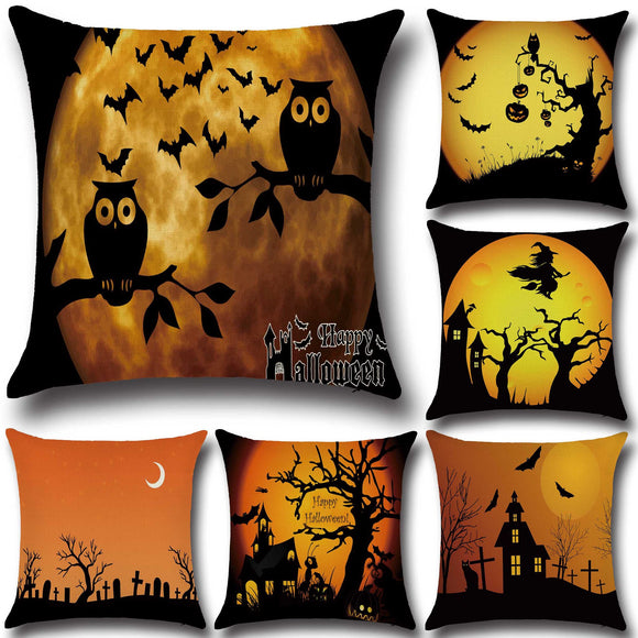 Halloween Bat Owl Pattern Pillowcase Cotton Linen Throw Pillow Cushion Cover Seat Home Decoration