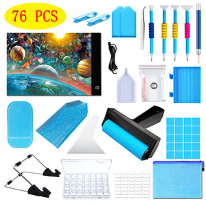 79PCS/76PCS/62PCS/49PCS/47PCS/31PCS Blue Drill Pen Diamond Painting Tool Roller Set 28 Grid Storage 32 Grid Glass Rice Bead box LED Light-emitting Board