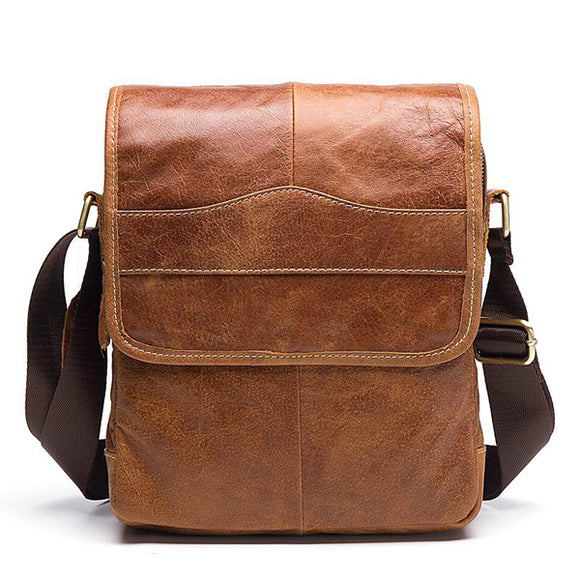 Men Vintage Casual Sling Bag Fashion Square Bag Cowhide Crossbody Bag for Leisure