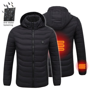 Men's Intelligent Heating USB Hooded Heated Work Jacket Coats Adjustable Temp