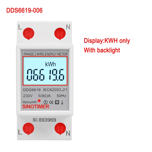 SINOTIMER DDS6619-006 230V Backlight Display Single-phase Rail Type2P Electric Energy Meter