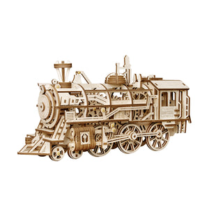 3D Assembly Wooden Puzzle Locomotive Movement Train Kit Mechanical Gears Brain Teaser Model Building Gift