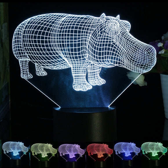 3D Hippo Desk Table Lamp 7 Color Changing LED Night  Light Decor Xmas Gift