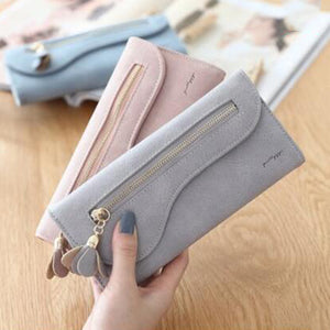 Women PU Leather Flower Decoration Long Wallet Card Holder Daily Purse