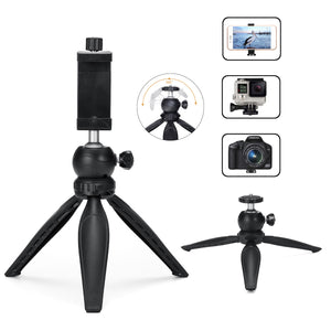 Mini Multi-angle Rotation Handheld Selfie Stick Tripod for Sports Camera Tabletop Smartphones With Phone Clip