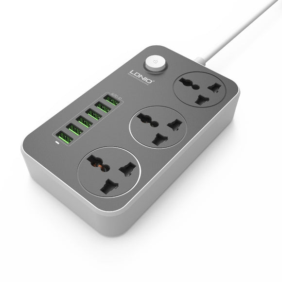 LDNIO 5V 3.4A 3 International Power Socket 6 USB Port 6.56ft/2m EU Plug Charging Socket