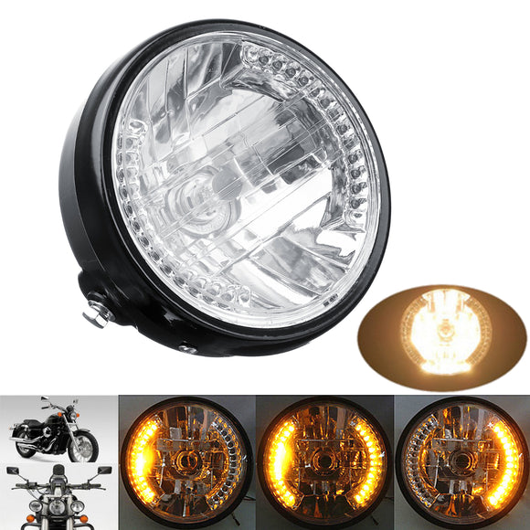 7inch Motorcycle Headlight Amber LED Turn Signal Light For Harley Cafe Racer