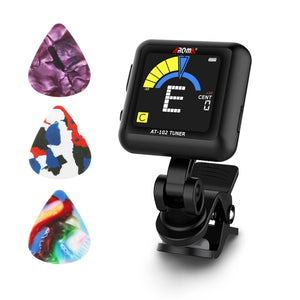 Aroma AT-102 Clip-On Chromatic Tuner Digital LED Rechargeable Tuner with 3 Picks for Ukulele Guitar