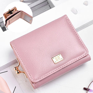 Women Trifold Simple Fresh Faux Leather Short Wallet Card Holder Women Purse