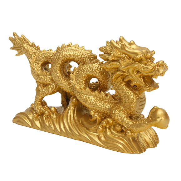 Resin Gold Dragon Figurine Statue Ornaments Chinese Geomancy Home Office Decoration