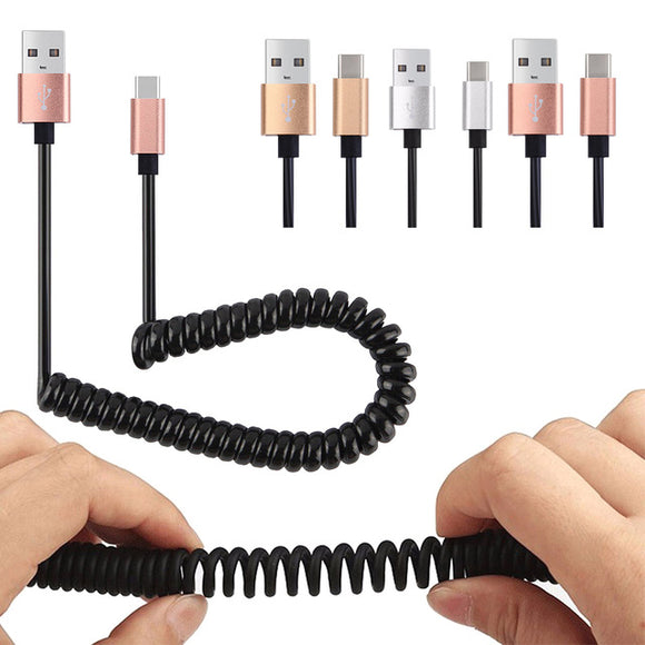 Bakeey 1M Spring Coiled Retractable USB-A Male to USB3.1 Type-C Data Charging Cable for Mobile Phone