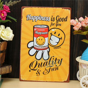 Happiness Sheet Metal Drawing Metal Painting Tin Shop Pub Wall Tavern Poster Sign