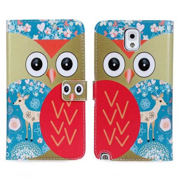 Red Owl Wallet Stand Leather Case For Samsung Galaxy Note 3 N9000