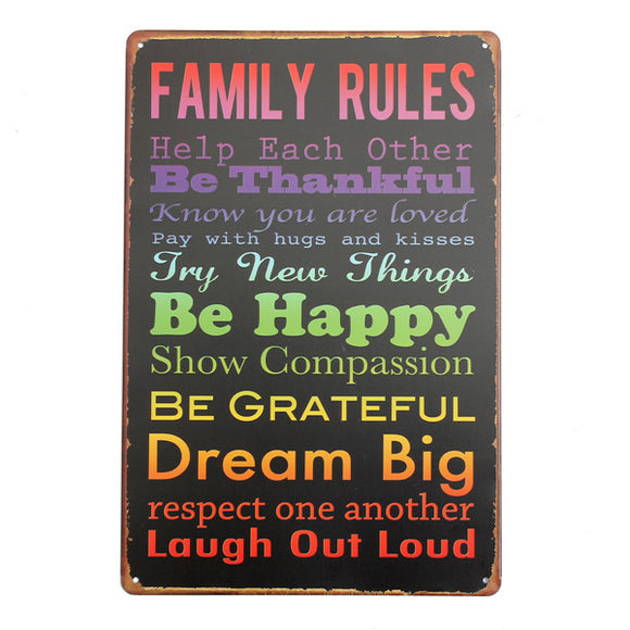 Family Rules 2 Retro Metal Painting Sheet Metal Drawing Home Poster Sign Tin Wall Decor