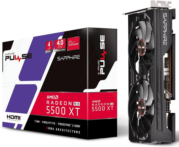 Sapphire rX-5500XT - 4Gb Pulse edition , 7nm , 2 slots required , blower fan with double-ball bearing , with aluminum backplate