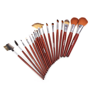 18Pcs Cosmetic Nylon Hair Makeup Brush Set + Coffee Roll Up PU Bag