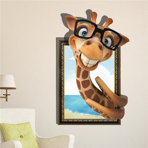 3D Smile Giraffe Wall Decals Removable Lovely Animal Wall Stickers Wall Art Decor