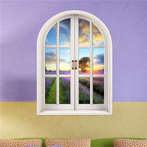 3D Lavender World Artificial Window View Wall Decals Removable Stickers HomeDecor Gift